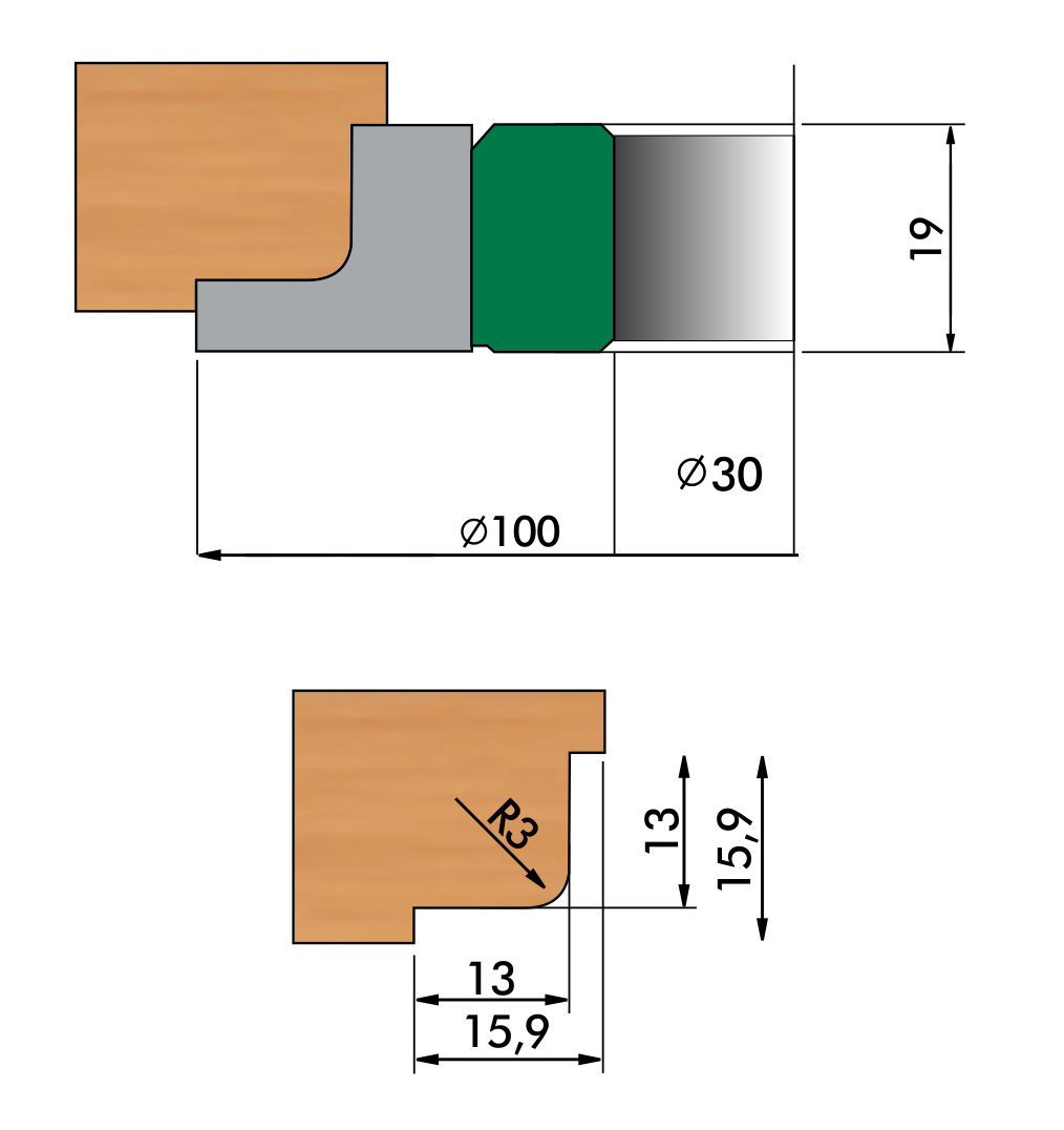 Fresa para Encaixe de Cantoneira Ø100 x 30 - 4 Dentes - Cód. 1265.01